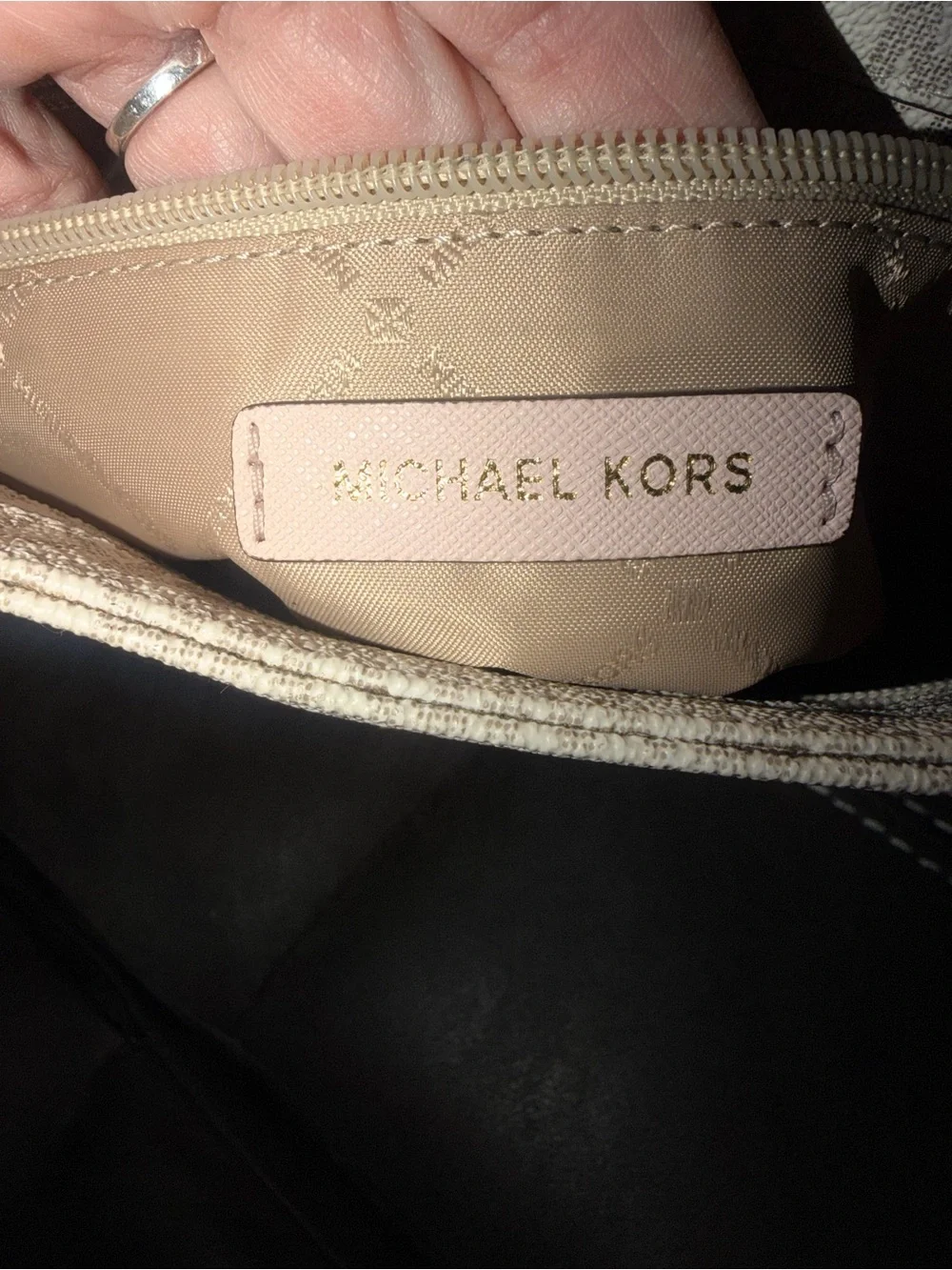 Michael Kors Jet Set Signature Crossbody Bag Vanilla MK Logo Pink Trim